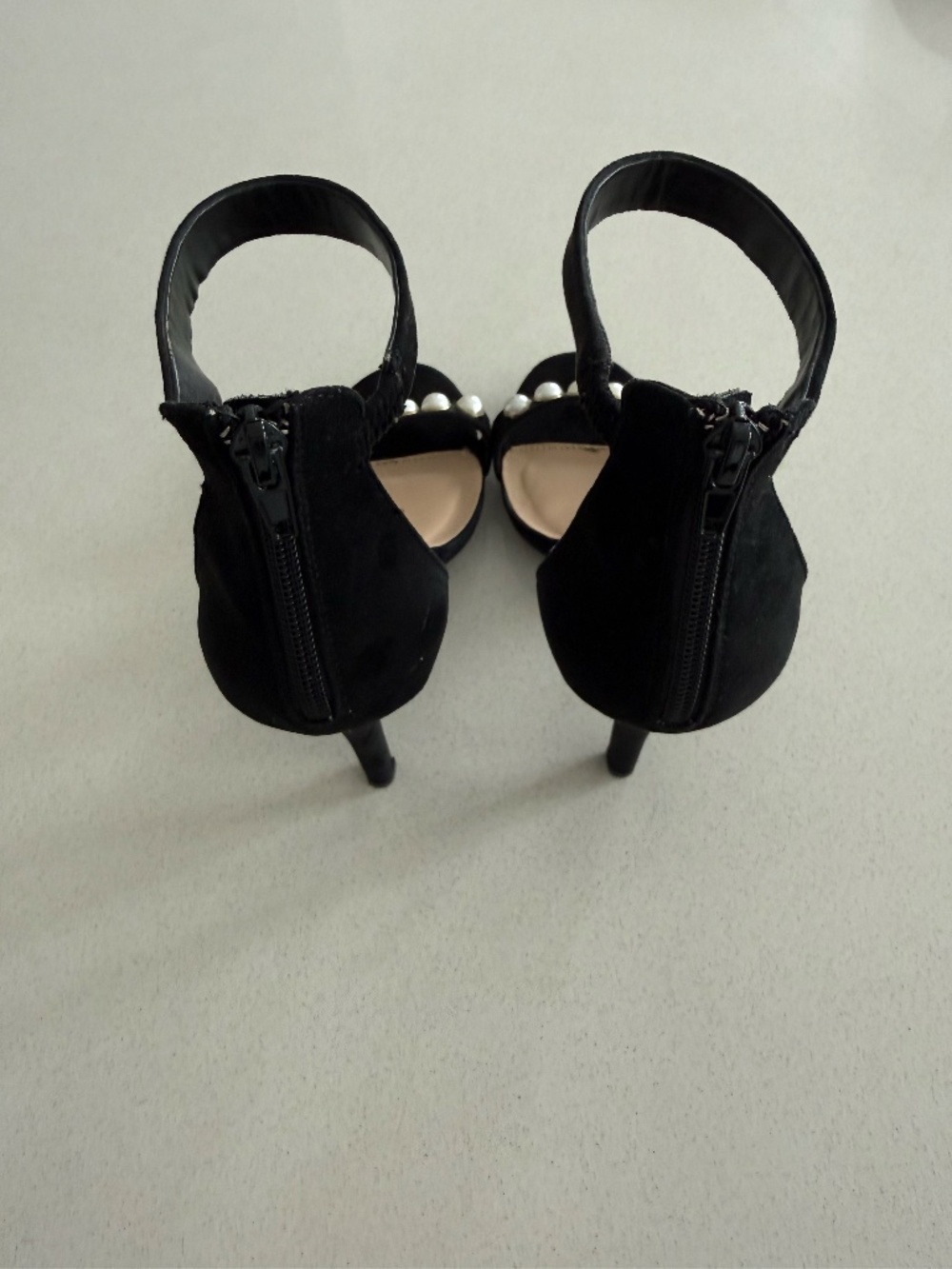NWOT Black Faux Suede Pearl Strap Size 9 4.5” Heel Elegant Dress Stiletto Heel - Picture 5 of 10